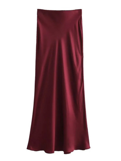 TRAF 2024 Y2K ležerna ženska maksi duga suknja u 11 boja, proljetne elastične, visokog struka, ležerne ženske satenske suknje Jupe