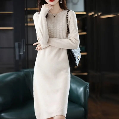 Naiste kootud pikk kleit Sügistalv Elegantne Bodyconi kampsun kleidid 2023 Kampsun Soe kleit Uudised Naiste topsid R168