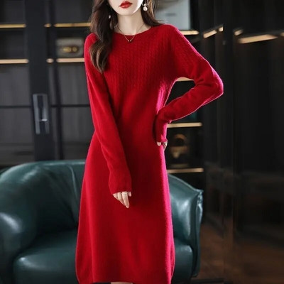 Naiste kootud pikk kleit Sügistalv Elegantne Bodyconi kampsun kleidid 2023 Kampsun Soe kleit Uudised Naiste topsid R168