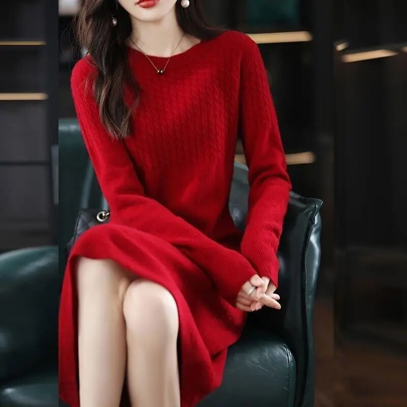 Dámske pletené dlhé šaty jeseň/zima elegantné priliehavé svetrové šaty 2023 sveter teplé šaty novinky topy ženy dámy R168