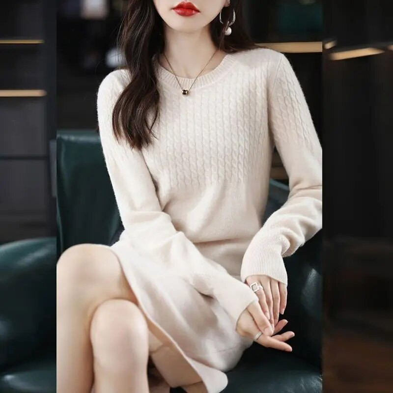 Dámske pletené dlhé šaty jeseň/zima elegantné priliehavé svetrové šaty 2023 sveter teplé šaty novinky topy ženy dámy R168