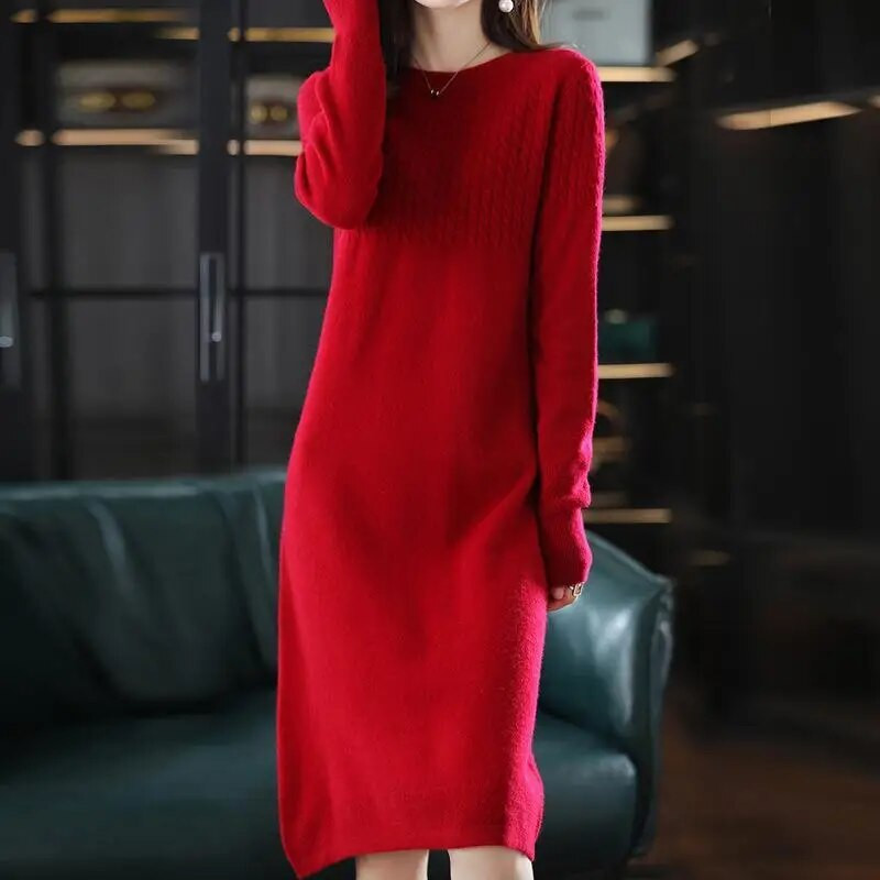 Dámske pletené dlhé šaty jeseň/zima elegantné priliehavé svetrové šaty 2023 sveter teplé šaty novinky topy ženy dámy R168