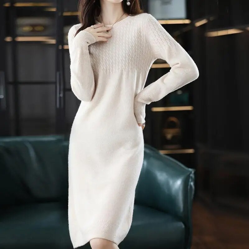 Dámske pletené dlhé šaty jeseň/zima elegantné priliehavé svetrové šaty 2023 sveter teplé šaty novinky topy ženy dámy R168