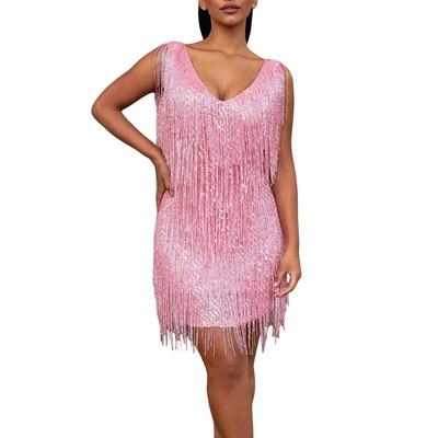 Vintage stil s V izrezom Ženska haljina za latinske plesove, uska haljina na špagete na vrpce, haljina sa svjetlucavim resama, kopčanje na patentni zatvarač, odjeća za zabave