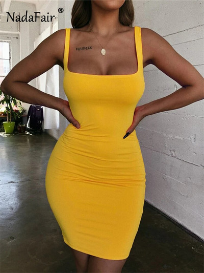 Nadafair Summer Mini Bodycon kleidid Naistele Varrukateta Solid Basic Tank Party Club Seksikas kõhn Y2K kleit veniv must