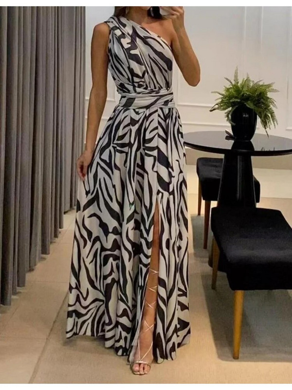 Ženska haljina s novim ljetnim printom Boho ogrtač s visećim ovratnikom i visokim strukom Split seksi haljina Duge haljine Ženska odjeća Haljine za zabave