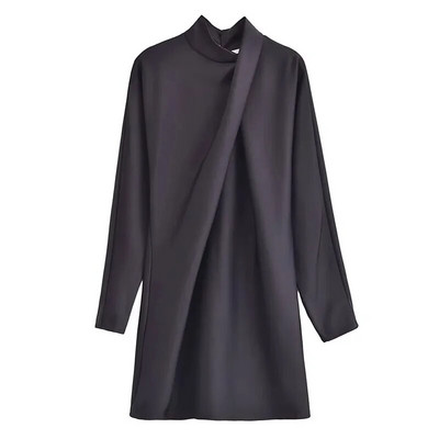 TRAF Crvena mini haljina Ženske kratke haljine s visokim izrezom Jesen Zima Haljine dugih rukava Chic i elegantna ženska haljina