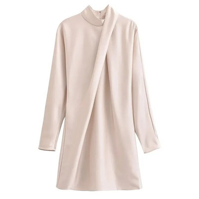 TRAF Crvena mini haljina Ženske kratke haljine s visokim izrezom Jesen Zima Haljine dugih rukava Chic i elegantna ženska haljina