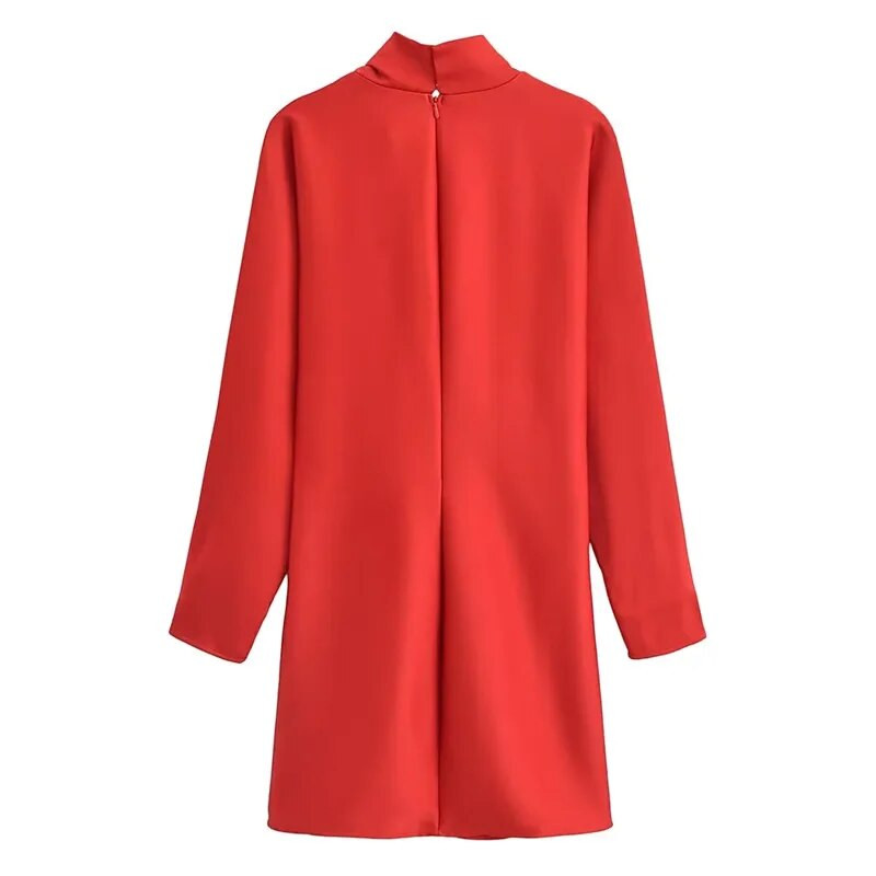 TRAF Crvena mini haljina Ženske kratke haljine s visokim izrezom Jesen Zima Haljine dugih rukava Chic i elegantna ženska haljina