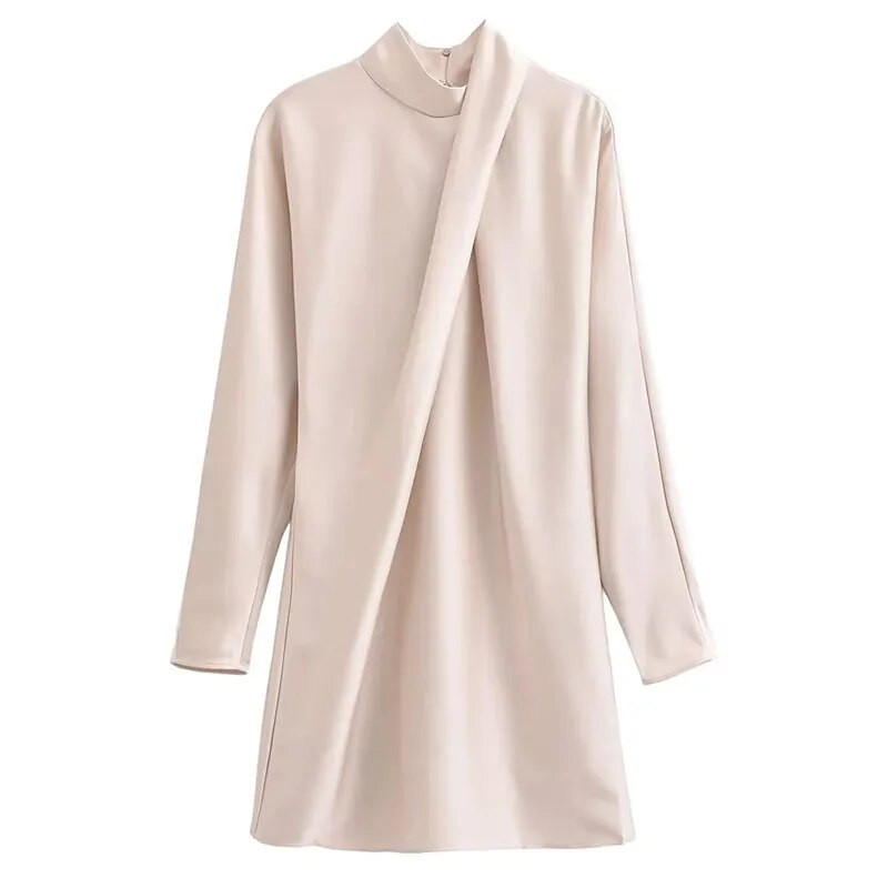 TRAF Crvena mini haljina Ženske kratke haljine s visokim izrezom Jesen Zima Haljine dugih rukava Chic i elegantna ženska haljina