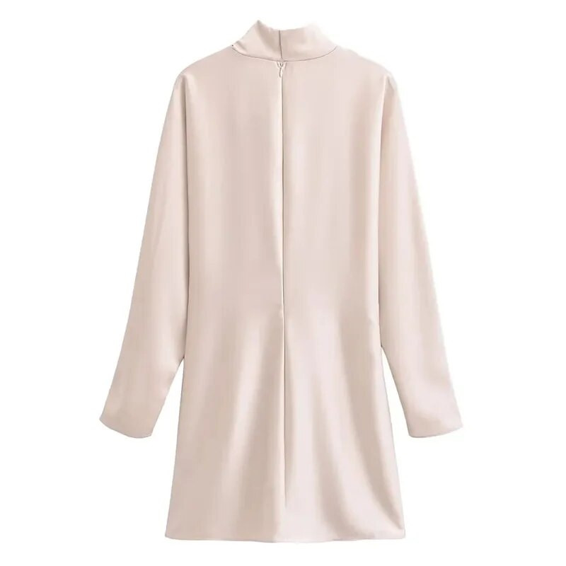 TRAF Crvena mini haljina Ženske kratke haljine s visokim izrezom Jesen Zima Haljine dugih rukava Chic i elegantna ženska haljina