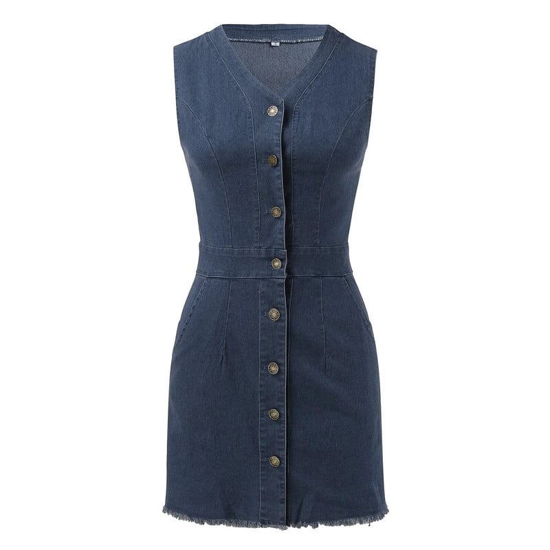 Ženska kratka haljina od trapera, ležerne, traperice s v-izrezom, bez rukava, mini haljine na kopčanje za putovanje na posao Vestidos za svakodnevno nošenje 2023.