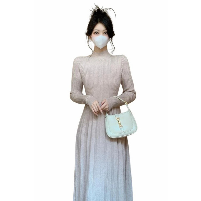 UMI MAO vidutinio ilgio iki kelių ilgio vilnonė suknelė Elegantiška 2023 m. rudens žiema, derinama su palto pamušalu A linijos megztos moteriškos suknelės