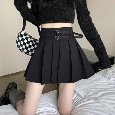 Moteriški japoniški Y2K Kawaii Streetwear klostuoti seksualūs mini sijonai pavasario vasara mergaitei juoda balta dvigubu diržu aukštu juosmeniu sijonas Faldas