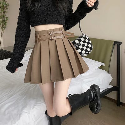 Moteriški japoniški Y2K Kawaii Streetwear klostuoti seksualūs mini sijonai pavasario vasara mergaitei juoda balta dvigubu diržu aukštu juosmeniu sijonas Faldas