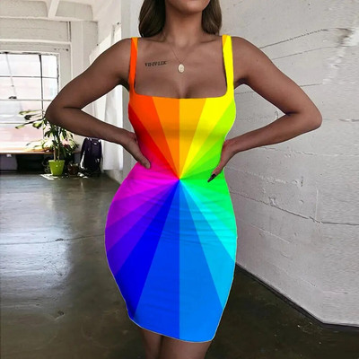 KYKU Colorful Dress Women Rainbow Halter Sleeveless Dizzido Vestido Sexy Art Ladies Dresses Дамско облекло Party Beach Beach