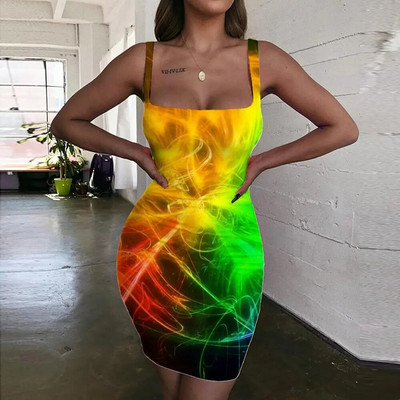 KYKU Πολύχρωμο Γυναικείο Φόρεμα Rainbow Halter Αμάνικο Ζάλη Vestido Sexy Art Γυναικεία Φορέματα Γυναικεία Ρούχα Πάρτι Παραλία Παραλία