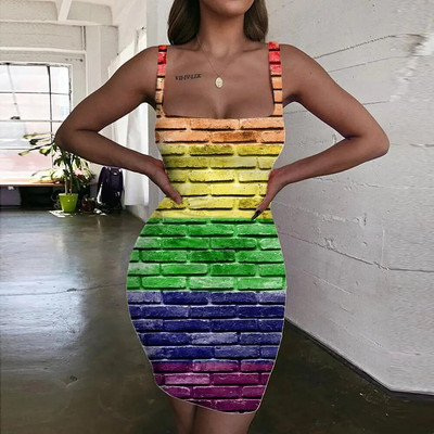 KYKU Πολύχρωμο Γυναικείο Φόρεμα Rainbow Halter Αμάνικο Ζάλη Vestido Sexy Art Γυναικεία Φορέματα Γυναικεία Ρούχα Πάρτι Παραλία Παραλία