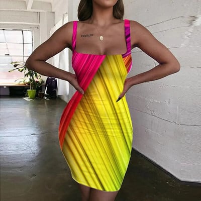 KYKU Πολύχρωμο Γυναικείο Φόρεμα Rainbow Halter Αμάνικο Ζάλη Vestido Sexy Art Γυναικεία Φορέματα Γυναικεία Ρούχα Πάρτι Παραλία Παραλία