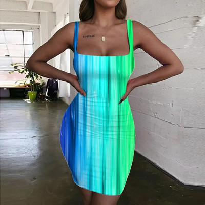 KYKU Πολύχρωμο Γυναικείο Φόρεμα Rainbow Halter Αμάνικο Ζάλη Vestido Sexy Art Γυναικεία Φορέματα Γυναικεία Ρούχα Πάρτι Παραλία Παραλία