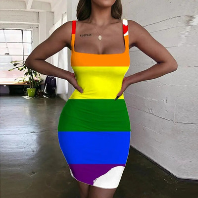 KYKU Πολύχρωμο Γυναικείο Φόρεμα Rainbow Halter Αμάνικο Ζάλη Vestido Sexy Art Γυναικεία Φορέματα Γυναικεία Ρούχα Πάρτι Παραλία Παραλία