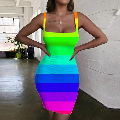KYKU Πολύχρωμο Γυναικείο Φόρεμα Rainbow Halter Αμάνικο Ζάλη Vestido Sexy Art Γυναικεία Φορέματα Γυναικεία Ρούχα Πάρτι Παραλία Παραλία