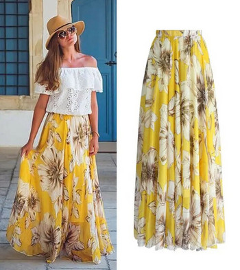 1 ΤΕΜ. δημοφιλές σιφόν BOHO Γυναικείο Floral Jersey Gypsy Long Maxi Full Skirt Beach Sun Dress Υψηλής ποιότητας Όμορφο γυναικείο φόρεμα