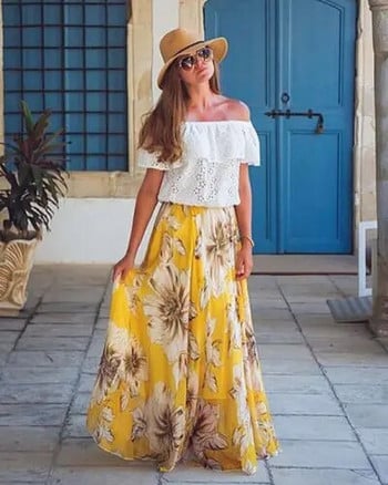 1 ΤΕΜ. δημοφιλές σιφόν BOHO Γυναικείο Floral Jersey Gypsy Long Maxi Full Skirt Beach Sun Dress Υψηλής ποιότητας Όμορφο γυναικείο φόρεμα