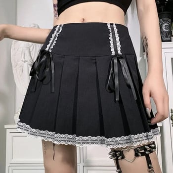 FICHOR Mall Goth Gothic Lace Ruffle Μίνι Φούστες Γυναικείες Harajuku Fairy Grunge Ροζ καρό πλισέ φούστα Ιαπωνική Lolita Streetwear