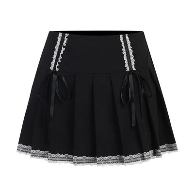 FICHOR Mall Goth Gothic čipkaste mini suknje s volanima Ženska Harajuku Fairy Grunge Ružičasta karirana plisirana suknja Japanska Lolita Streetwear