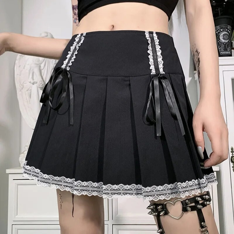 FICHOR Mall Goth Gothic čipkaste mini suknje s volanima Ženska Harajuku Fairy Grunge Ružičasta karirana plisirana suknja Japanska Lolita Streetwear