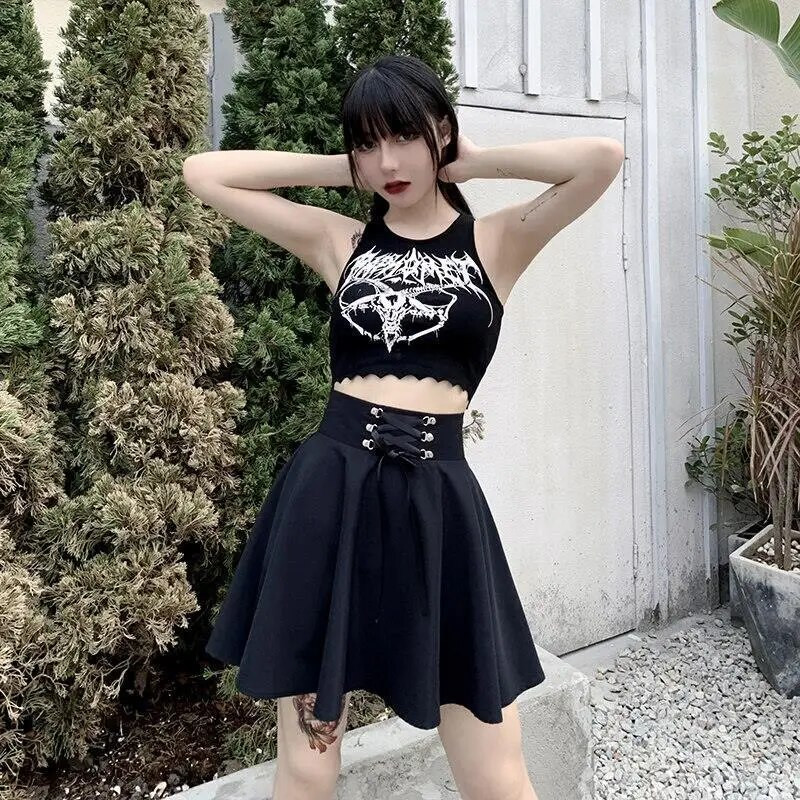 FICHOR Crna kockasta ženska gotička suknja Ženska plisirana proljeće jesen Djevojačka hip hop ženska punk gotička mini suknja Clubwear