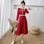 Toamnă Iarnă Retro franceză decolteu O rochie lungă tricotată într-un singur piept, confortabilă, casual, de birou, pentru femei, coreeană, bodycon R21