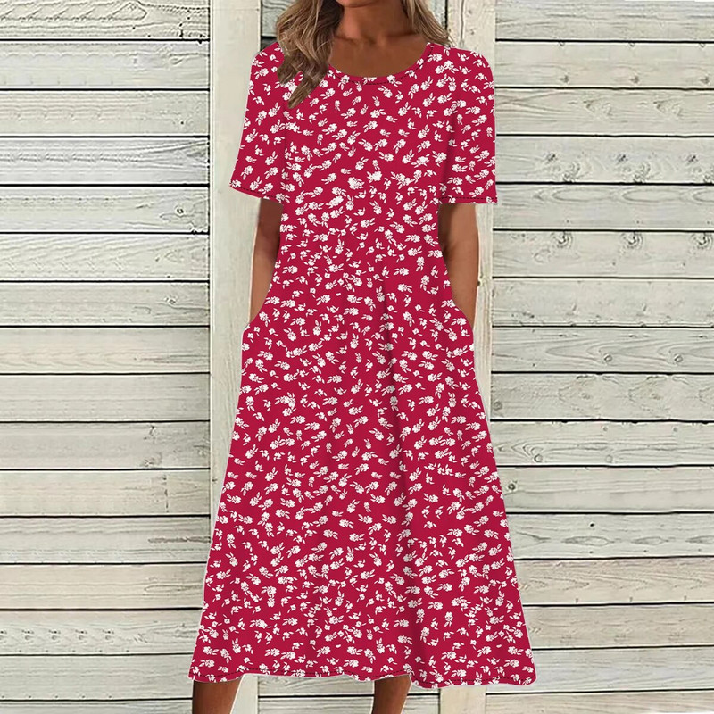 2023 Summer Beach Sundress Casual Γυναικεία Υπερμεγέθη Μακριά Φορέματα Γυναικεία Μόδα Φαρδιά Μίντι Τσέπη με κοντό μανίκι με στρογγυλή λαιμόκοψη