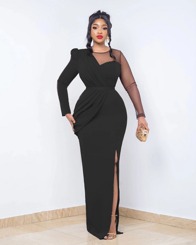 Rochie de petrecere din plasă, sexy, de primăvară, elegantă, de modă pentru femei, OL subțire, cu mânecă lungă, rochie de mireasă lungă de seară