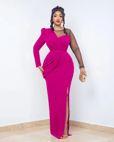 Rochie de petrecere din plasă, sexy, de primăvară, elegantă, de modă pentru femei, OL subțire, cu mânecă lungă, rochie de mireasă lungă de seară