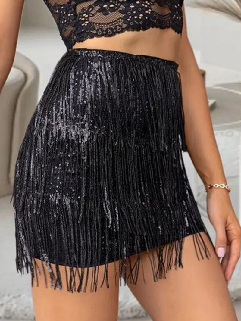 Seksi vintage crna mini suknja sa šljokicama ženska ljetna luksuzna suknja za zabave visokog struka odjeća za noćni klub y2k ulična suknja olovka