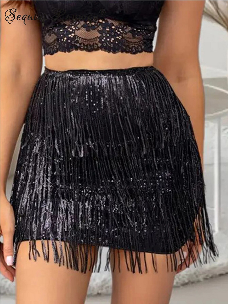 Seksi vintage crna mini suknja sa šljokicama ženska ljetna luksuzna suknja za zabave visokog struka odjeća za noćni klub y2k ulična suknja olovka