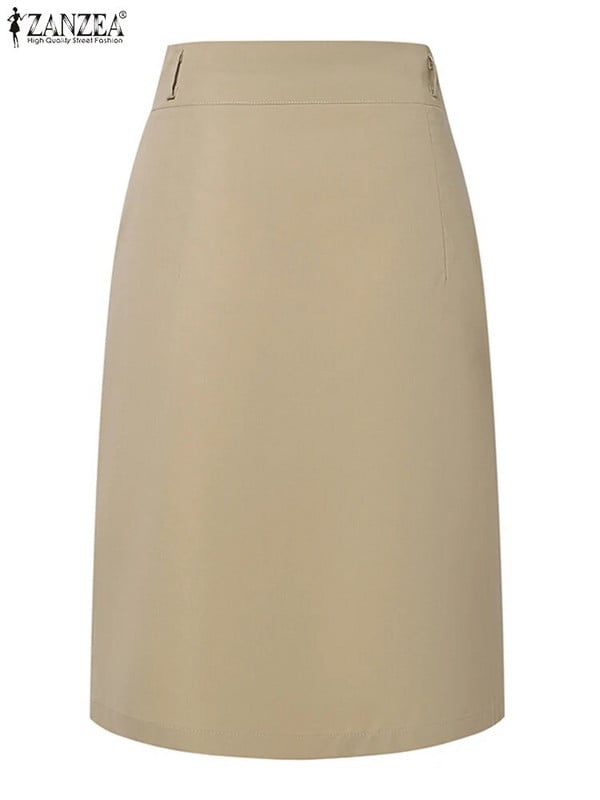 ZANZEA ženske modne OL radne suknje Ljetne elegantne suknje visokog struka Ženski ležerni plisirani ogrtač Vintage s gumbima Faldas Saia