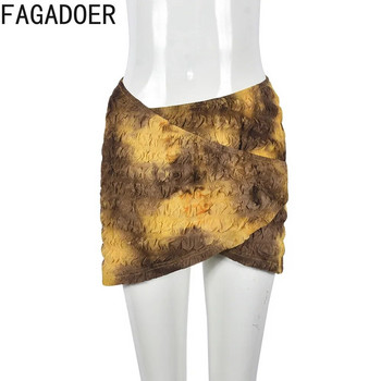 FAGADOER Модно улично облекло Y2K Жени Tie Dye Printing Skinny Mini Skirts Секси женски еластични неправилни тънки поли Долнища 2023