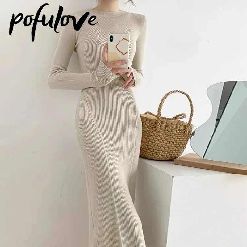 Naiste kootud kleit Seksikas õhuke lõhestatud pikkade varrukatega tavaline kleit Soliidne prantsuse naiste keskmise pikkusega puusa vintage kleit sügistalvel