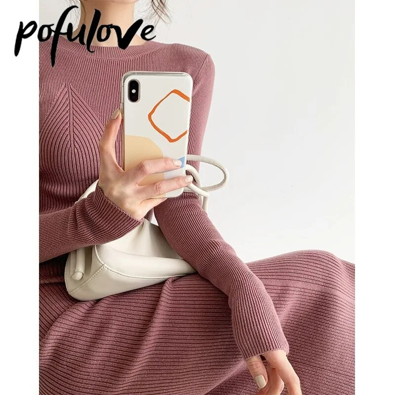 Naiste kootud kleit Seksikas õhuke lõhestatud pikkade varrukatega tavaline kleit Soliidne prantsuse naiste keskmise pikkusega puusa vintage kleit sügistalvel