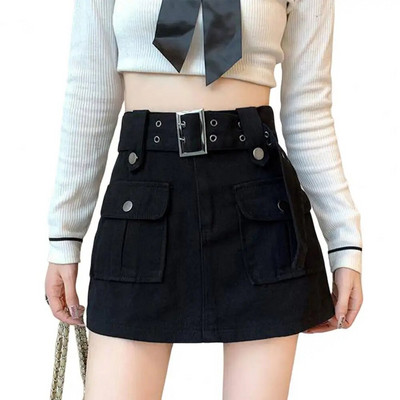 Ženska suknja u korejskom stilu Mini suknja visokog struka s remenom Cargo suknja s velikim džepovima Kratke hlače Konzervativna kratka suknja protiv izlaganja