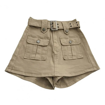 Ženska suknja u korejskom stilu Mini suknja visokog struka s remenom Cargo suknja s velikim džepovima Kratke hlače Konzervativna kratka suknja protiv izlaganja