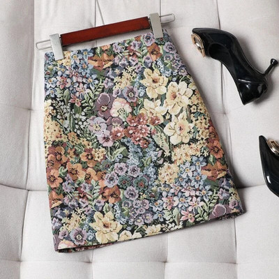 Ženska kratka suknja s cvjetnim uzorkom za proljeće ljeto 2023. Nova retro modna jacquard suknja s visokim strukom, ženska suknja A kroja