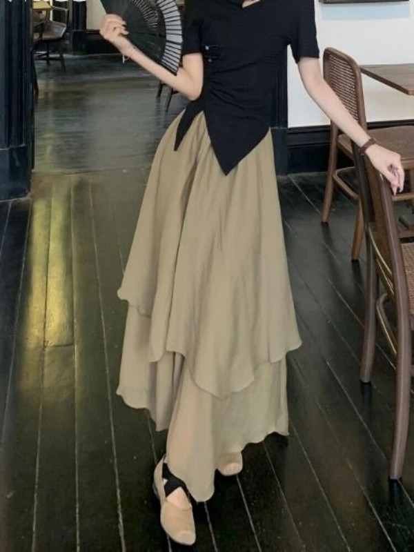 Nepravilne suknje Ženske vintage ljetne tanke volane Fairycore New Chic kineski stil Duge falde labave elegantne književne sveobuhvatne