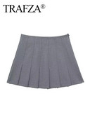 TRAFZA 2024 Proljetne plisirane suknje za žene Modna nova jednobojna uska skraćena suknja Ženska mini suknja s patentnim zatvaračem Y2k