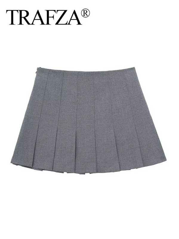 TRAFZA 2024 Proljetne plisirane suknje za žene Modna nova jednobojna uska skraćena suknja Ženska mini suknja s patentnim zatvaračem Y2k