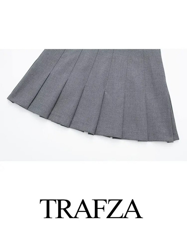 TRAFZA 2024 Proljetne plisirane suknje za žene Modna nova jednobojna uska skraćena suknja Ženska mini suknja s patentnim zatvaračem Y2k