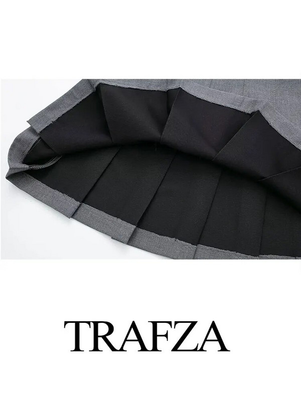 TRAFZA 2024 Proljetne plisirane suknje za žene Modna nova jednobojna uska skraćena suknja Ženska mini suknja s patentnim zatvaračem Y2k